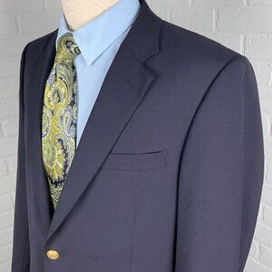 Jos A Bank Blazer Men 41R Blue‎ Gold Shield Button Executive Classic Wool Jacket
